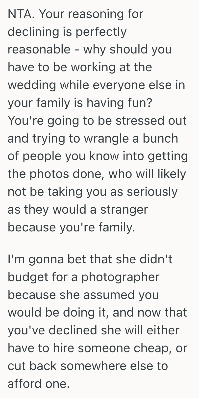 Screenshot 2025 07 07 at 12.20.49 PM Her Sister Asked Her To Photograph Her Wedding, But When She Told Her Shed Rather Attend As A Guest, Her Decision Led to Backlash From The Rest Of The Family